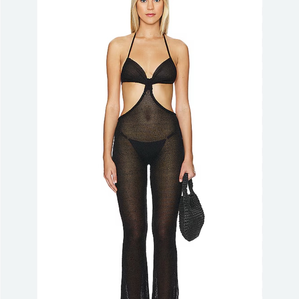 REVOLVE Bananhot Black Sheer Metallic Halter Jumpsuit NWOT